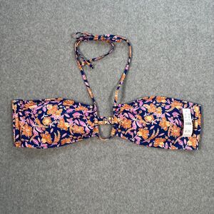 J Crew Swim Top Bandeau Halter Tie Blue Orange Floral Bikini Women's 3X BH512